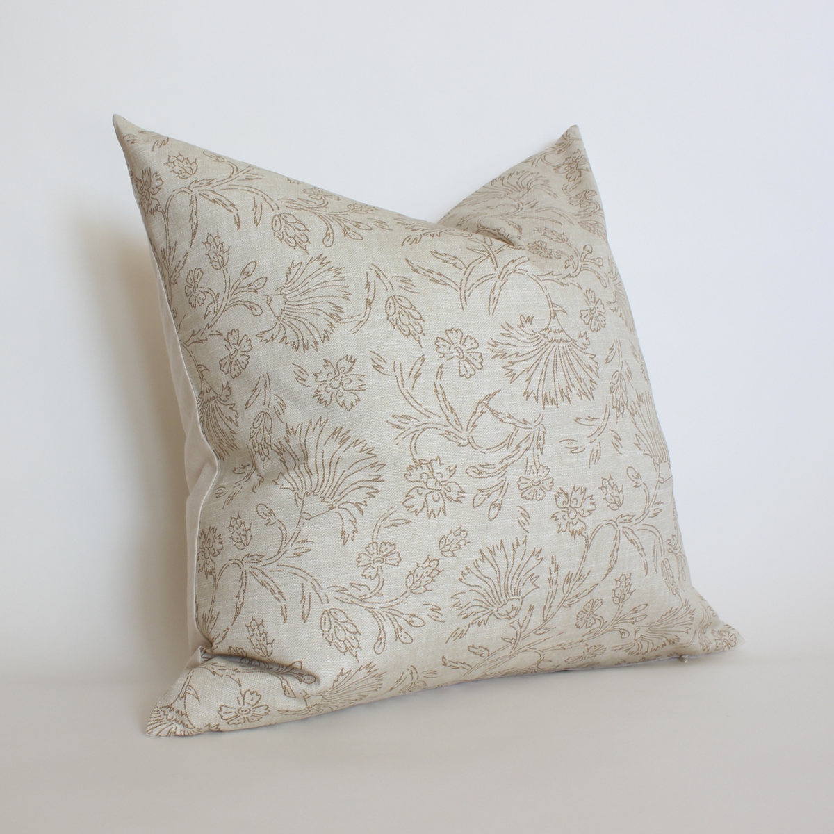Luna cream and taupe botanical floral pillow cover, view 3