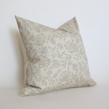 Luna cream and taupe botanical floral pillow cover, view 3