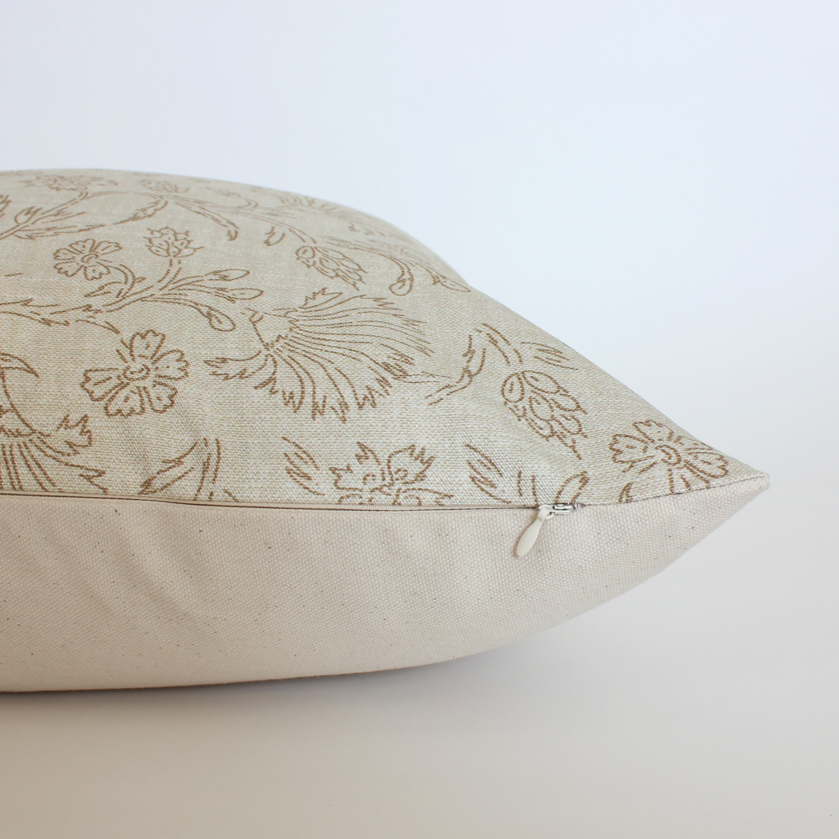 Luna cream and taupe botanical floral pillow cover, view 6