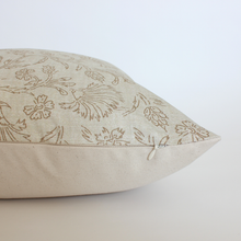Luna cream and taupe botanical floral pillow cover, view 6