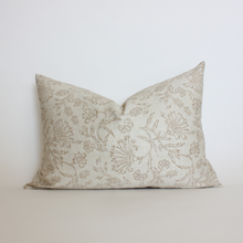 Luna cream and taupe botanical floral pillow cover, view 7