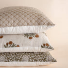 Neutral pillow combination with the Leila olive green block print pillow