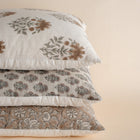 Veda Floral Block Printed Pillow Cover | Brown, Green