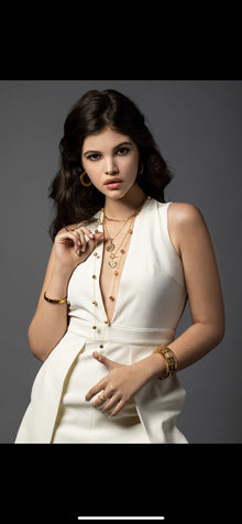 Handcrafted gold chain worn as a lariat necklace