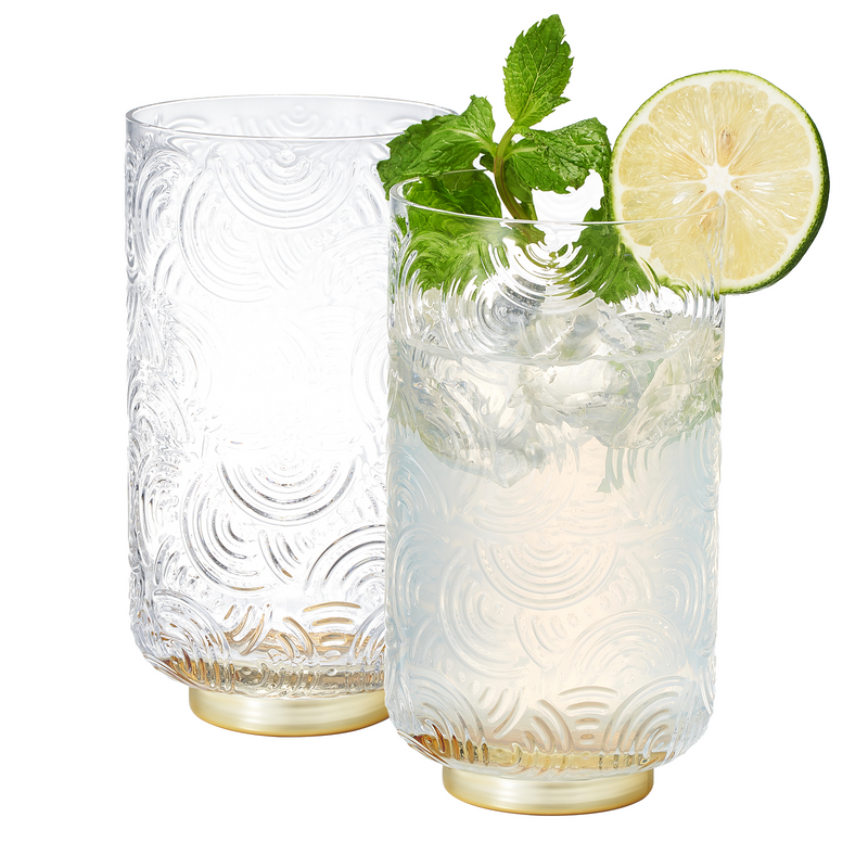 Set of 2 Metropolitan highball glasses on bar tray