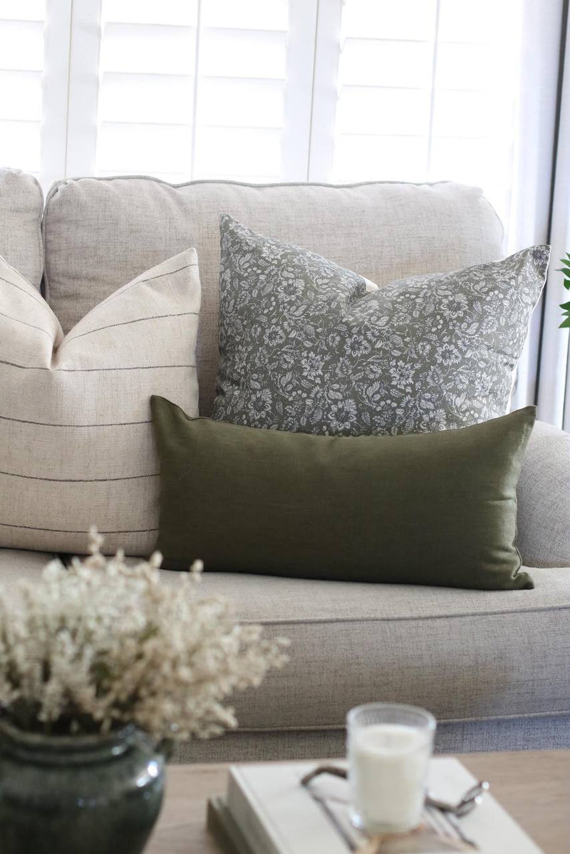 Olive green floral pillow cover, view 2