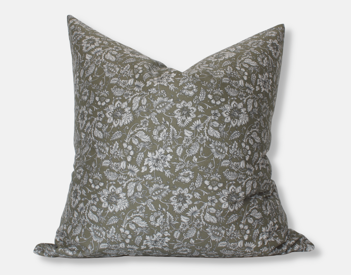 Olive green floral pillow cover