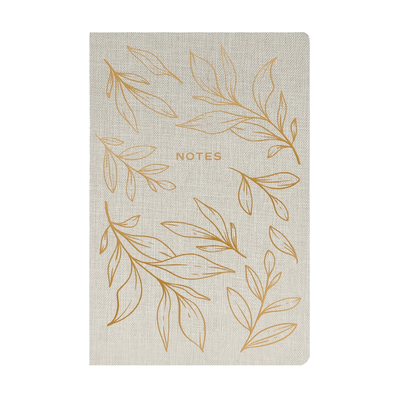 Gold Leaves Notes Journal with neutral fabric cover