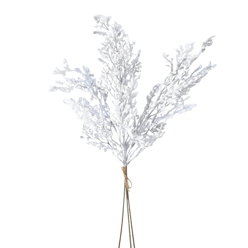 29.5-inch faux white flocked twig bundle tied with jute rope
