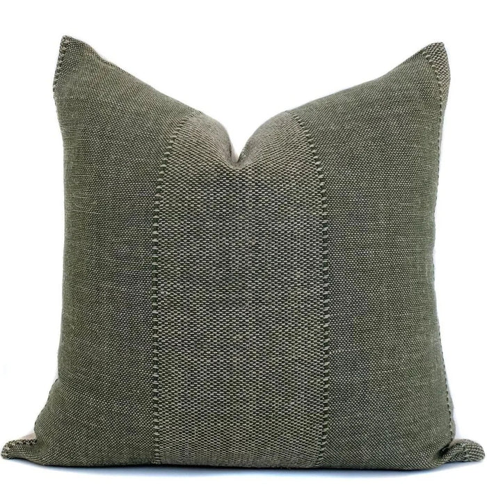 Verona olive green striped linen designer pillow cover from One Affirmation