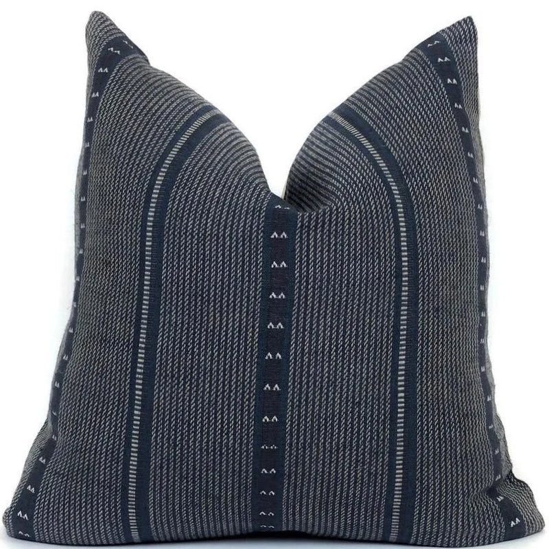 Florence Designer Pillow Cover | Navy Blue Cotton Jute Lumbar