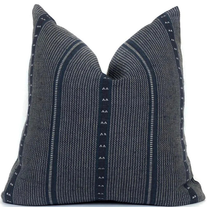 Florence Designer Pillow Cover | Navy Blue Cotton Jute Lumbar