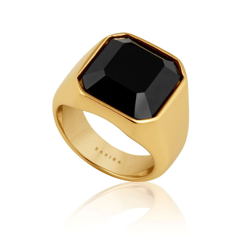 Ora Onyx Ring with bold black stone centerpiece
