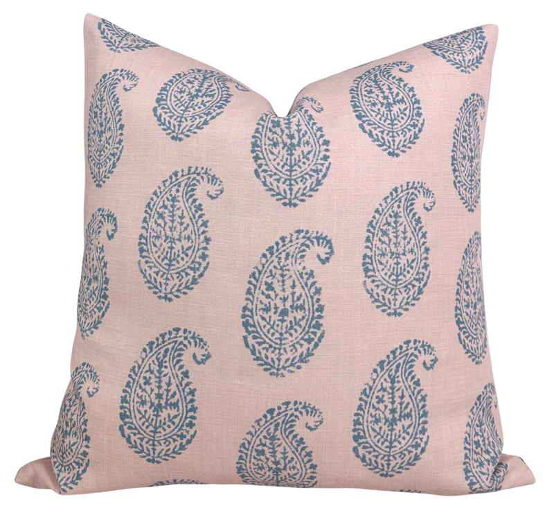 Ready to Ship, 22x22, Kashmir Paisley Pillow Cover in Pink and Blue, Peter Dunham Designer Fabrics
