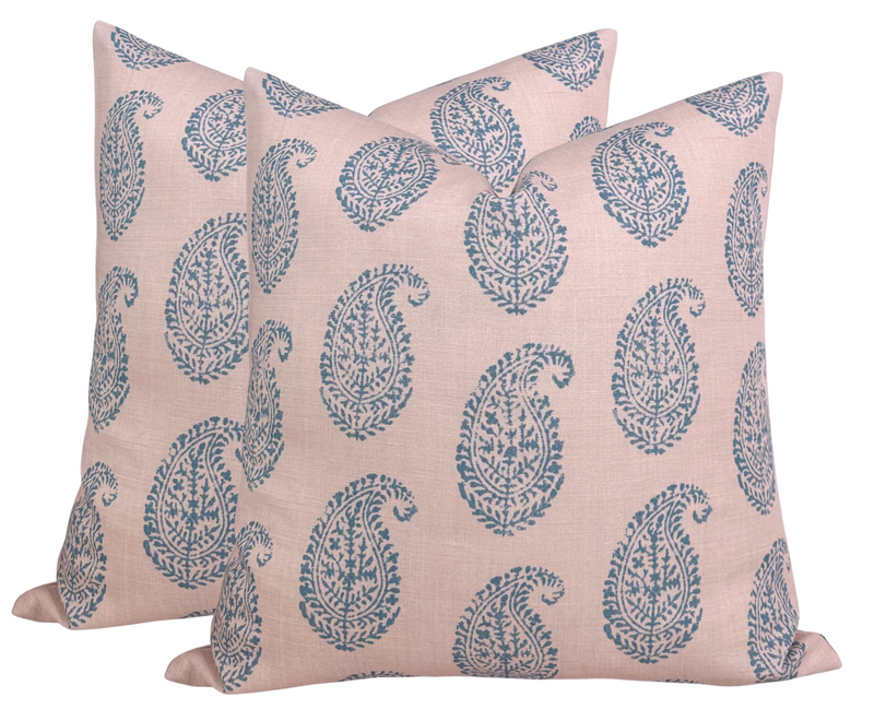 Ready to Ship, 22x22, Kashmir Paisley Pillow Cover in Pink and Blue, Peter Dunham Designer Fabrics