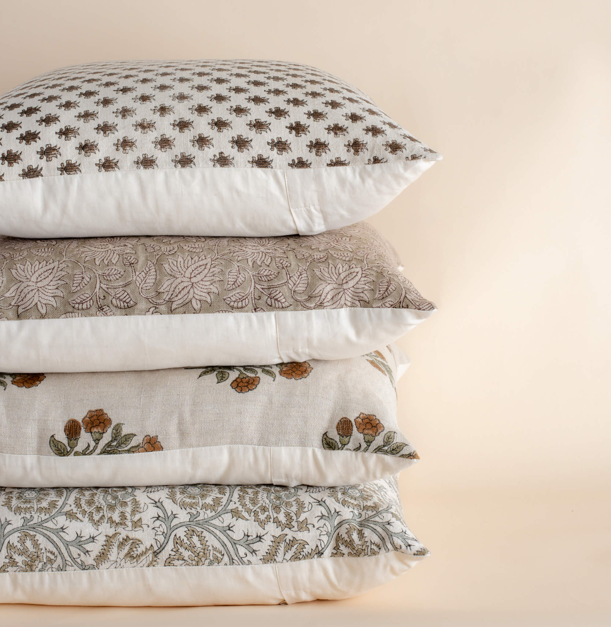 Claire Floral Block Printed Pillow Cover | Mustard