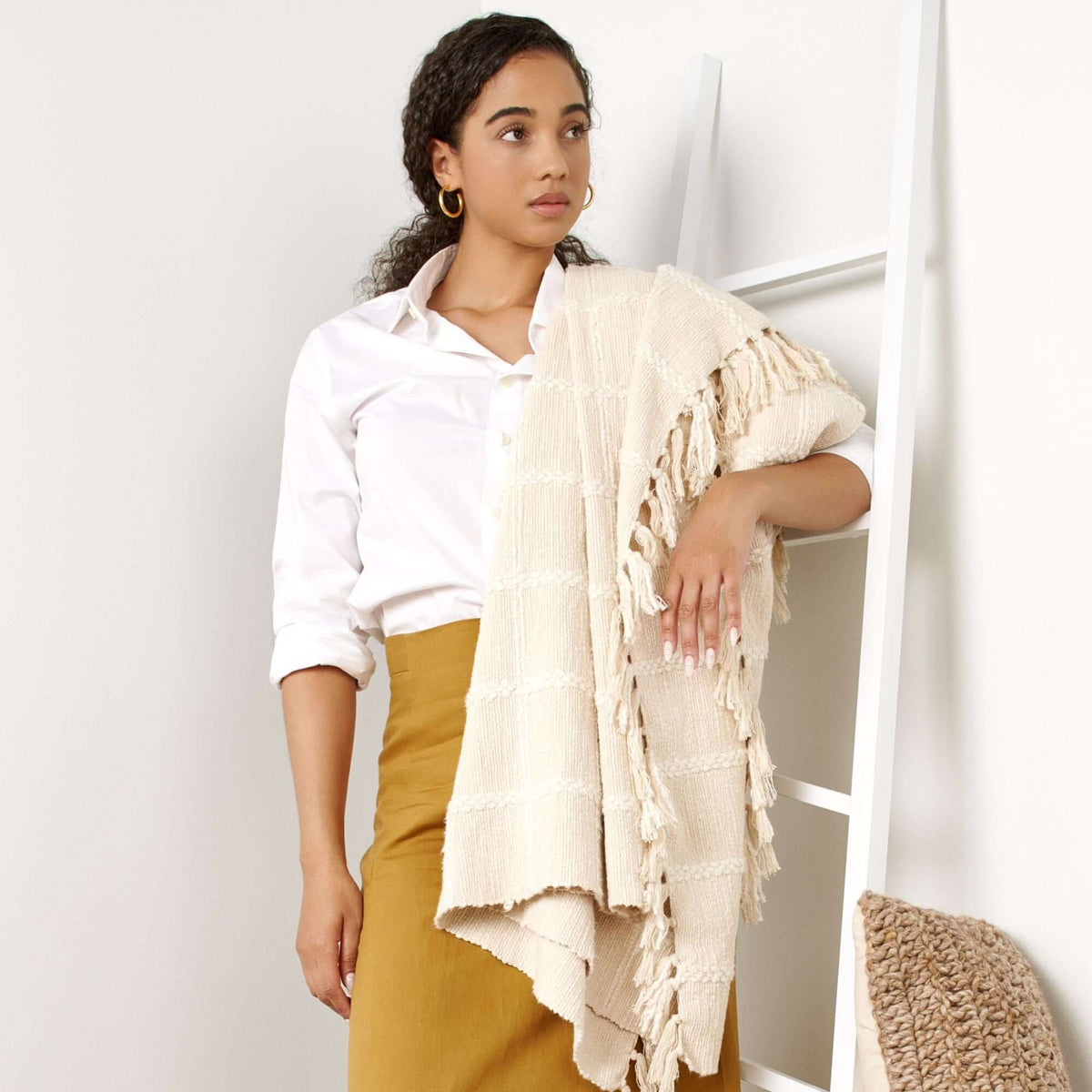 Sea Shell white textured checks handloom cotton throw – One Affirmation