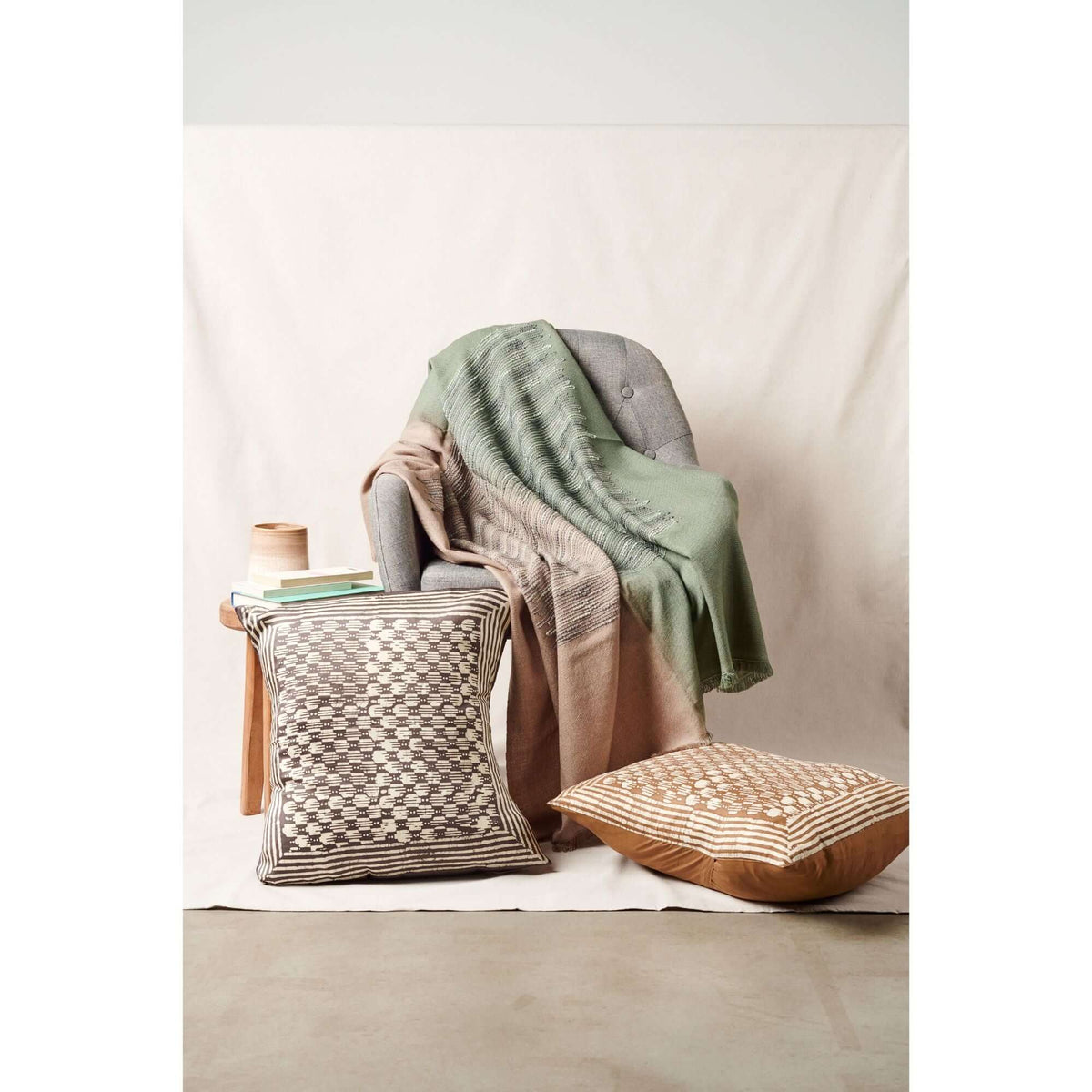 Oasis Charcoal block print mulberry silk pillow cover, 20x20 – One Affirmation