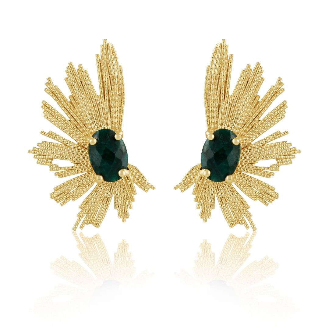 Marielle Emerald Earrings with gold-plated finish