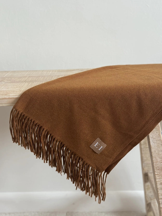 Soft Rust Fringe Throw Blanket