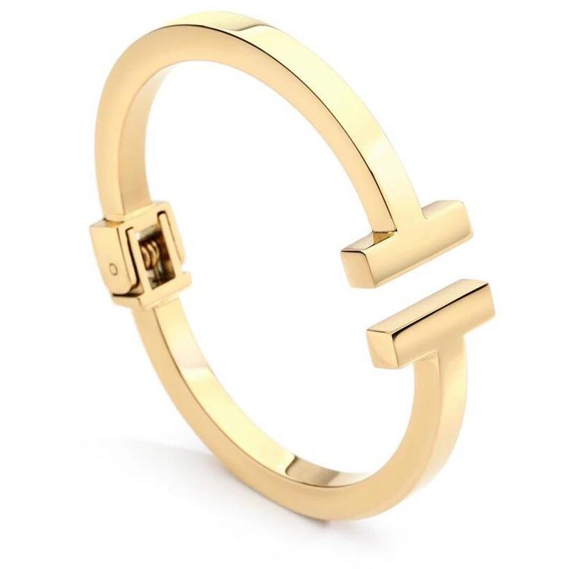Sadie T Cuff gold bracelet with modern T-bar design