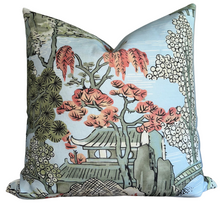 Ready to Ship, 16x16 Asian Scenic Pillow Cover in Spa Blue
