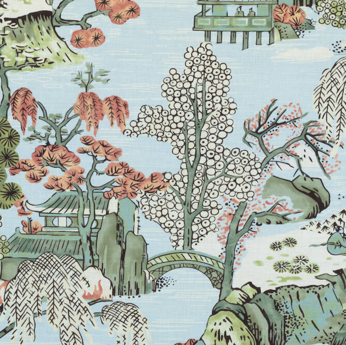 Ready to Ship, 16x16 Asian Scenic Pillow Cover in Spa Blue