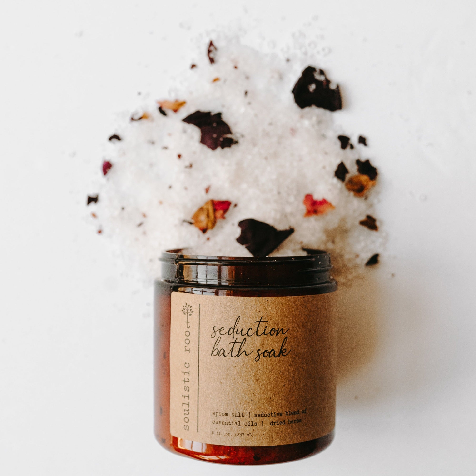 Luxurious feminine bath soak in packaging