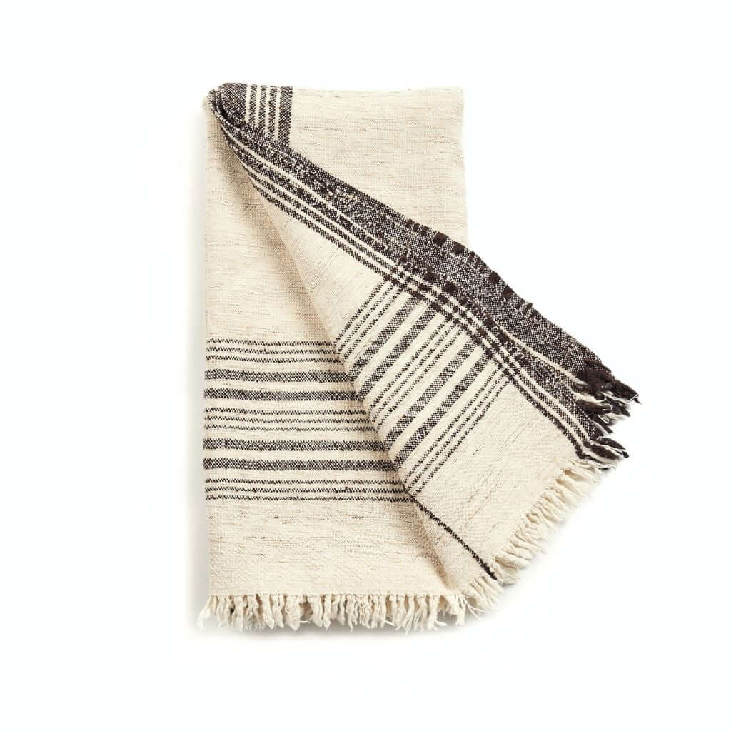 Seytu off white striped textured handloom throw – One Affirmation