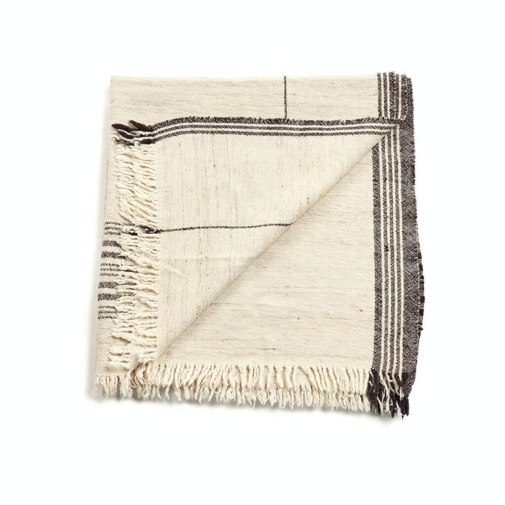 Seytu off white striped textured handloom throw – One Affirmation