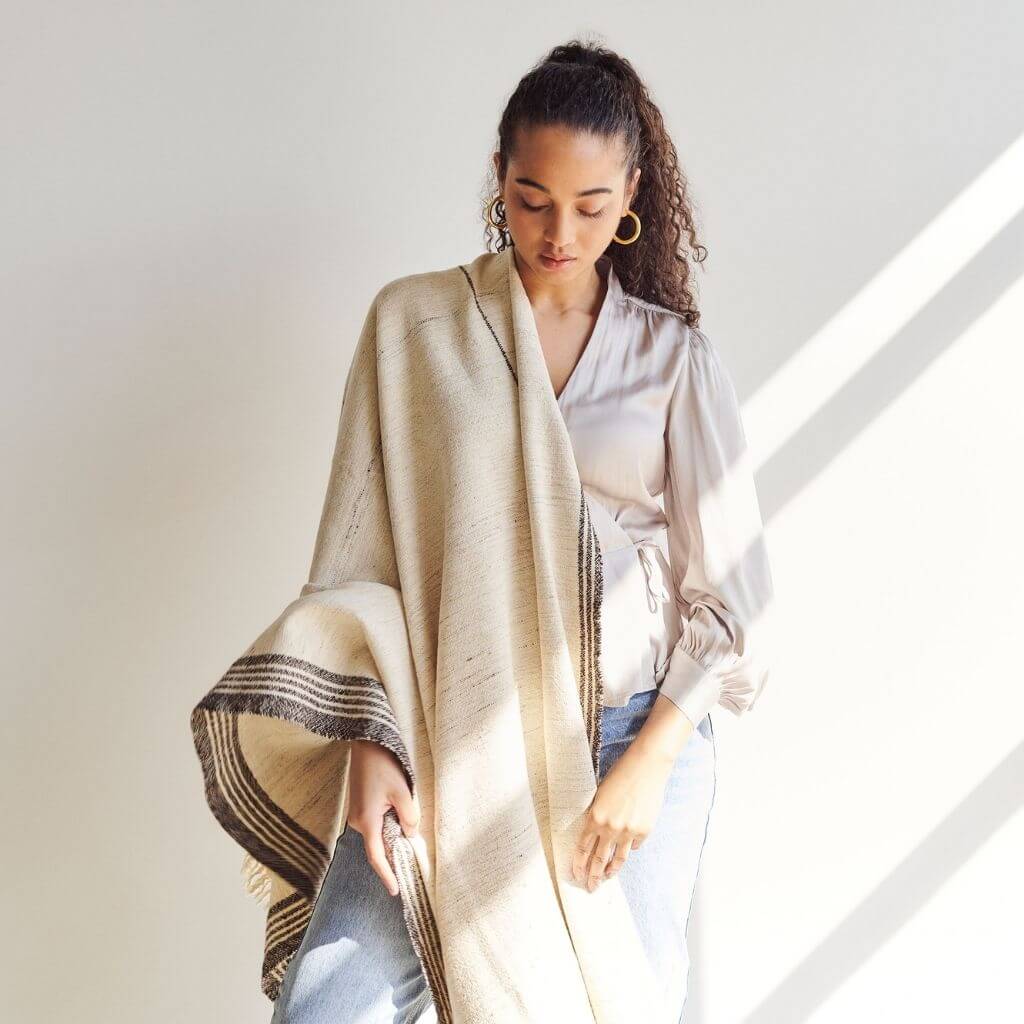 Seytu off white striped textured handloom throw – One Affirmation