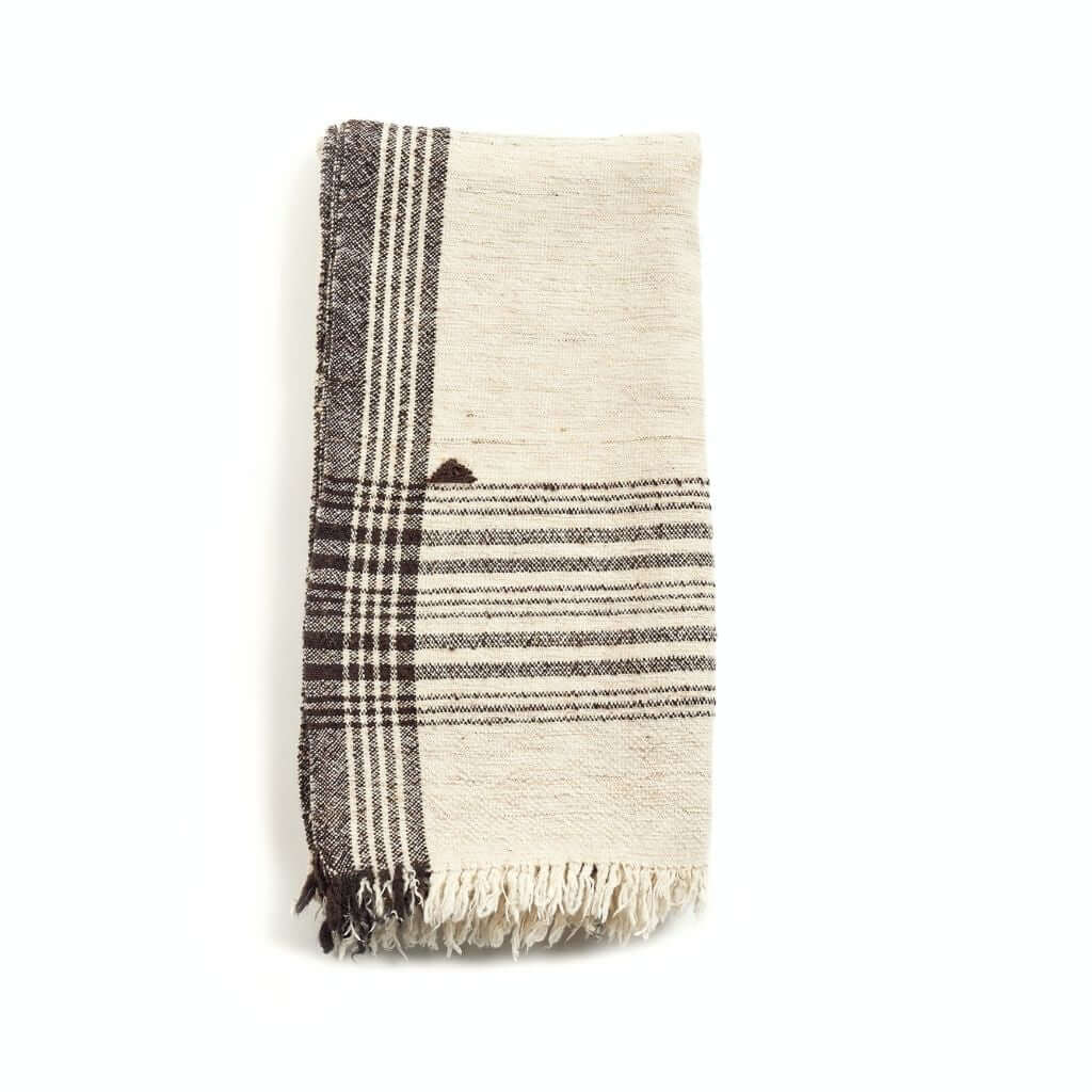 Seytu off white striped textured handloom throw – One Affirmation