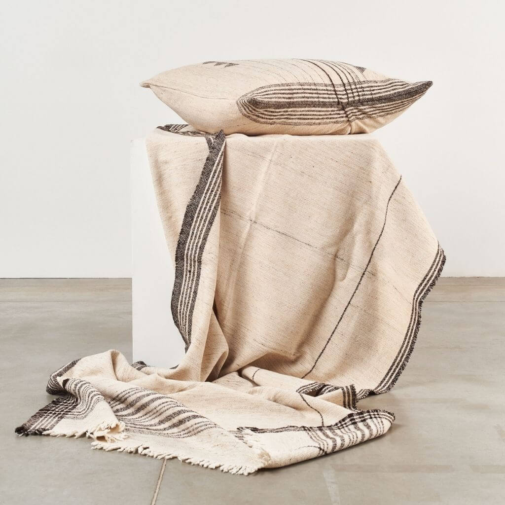 Seytu off white striped textured handloom throw – One Affirmation