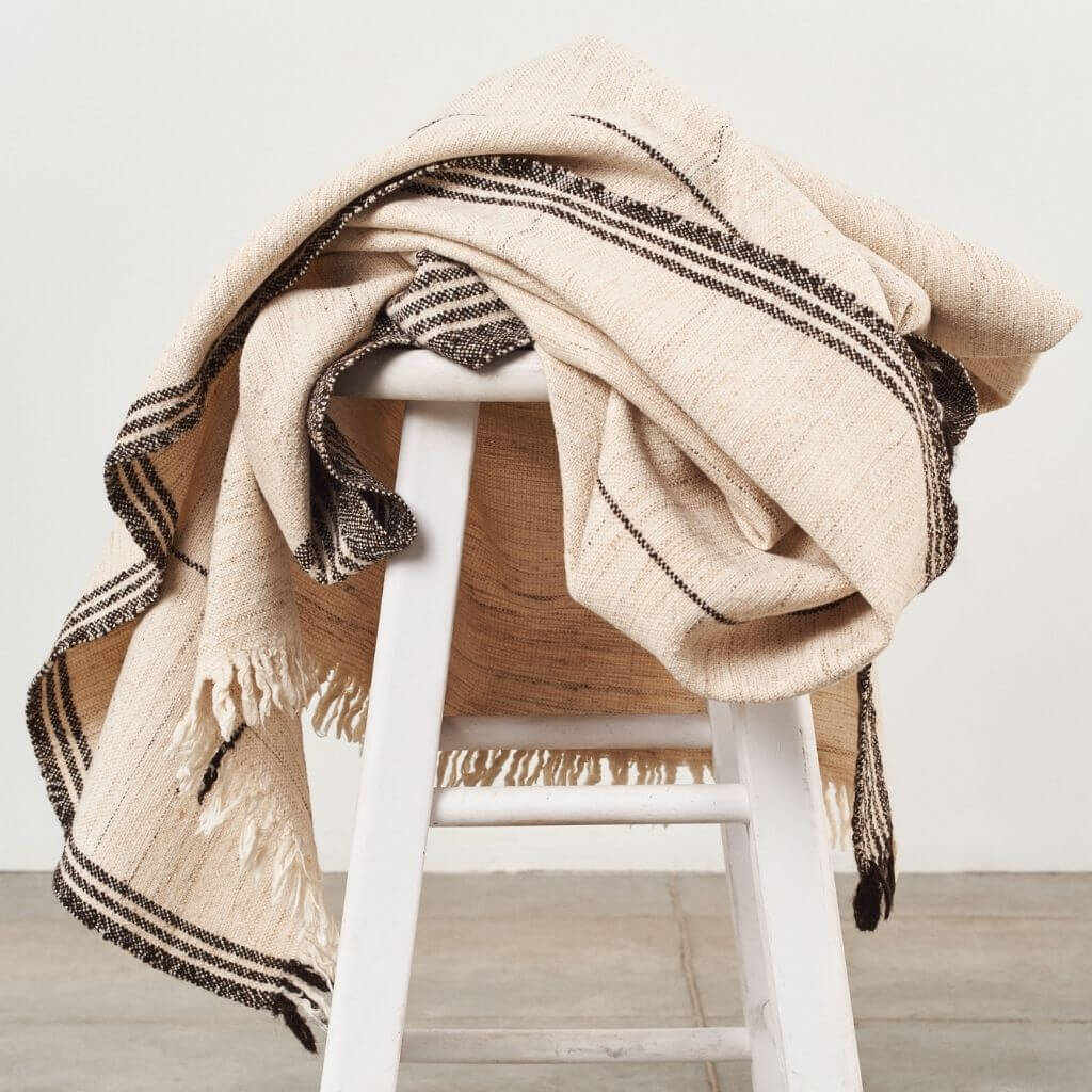 Seytu off white striped textured handloom throw – One Affirmation