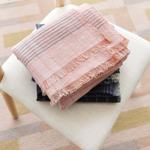Silica Rose salmon pink and gray stripes handwoven merino throw – One Affirmation