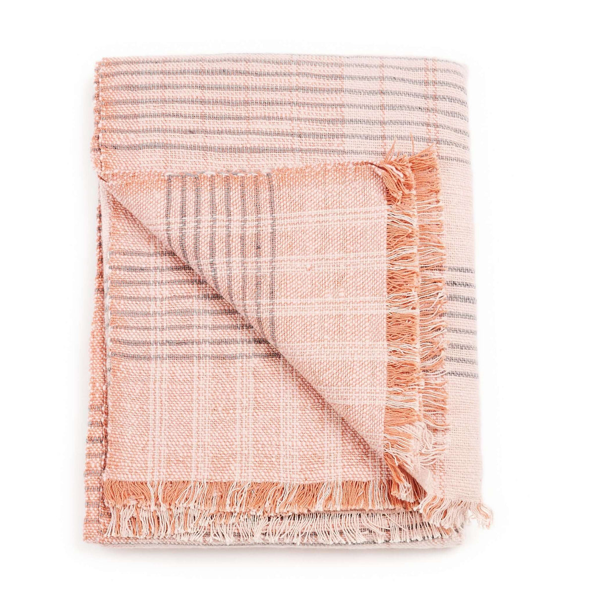 Silica Rose salmon pink and gray stripes handwoven merino throw – One Affirmation
