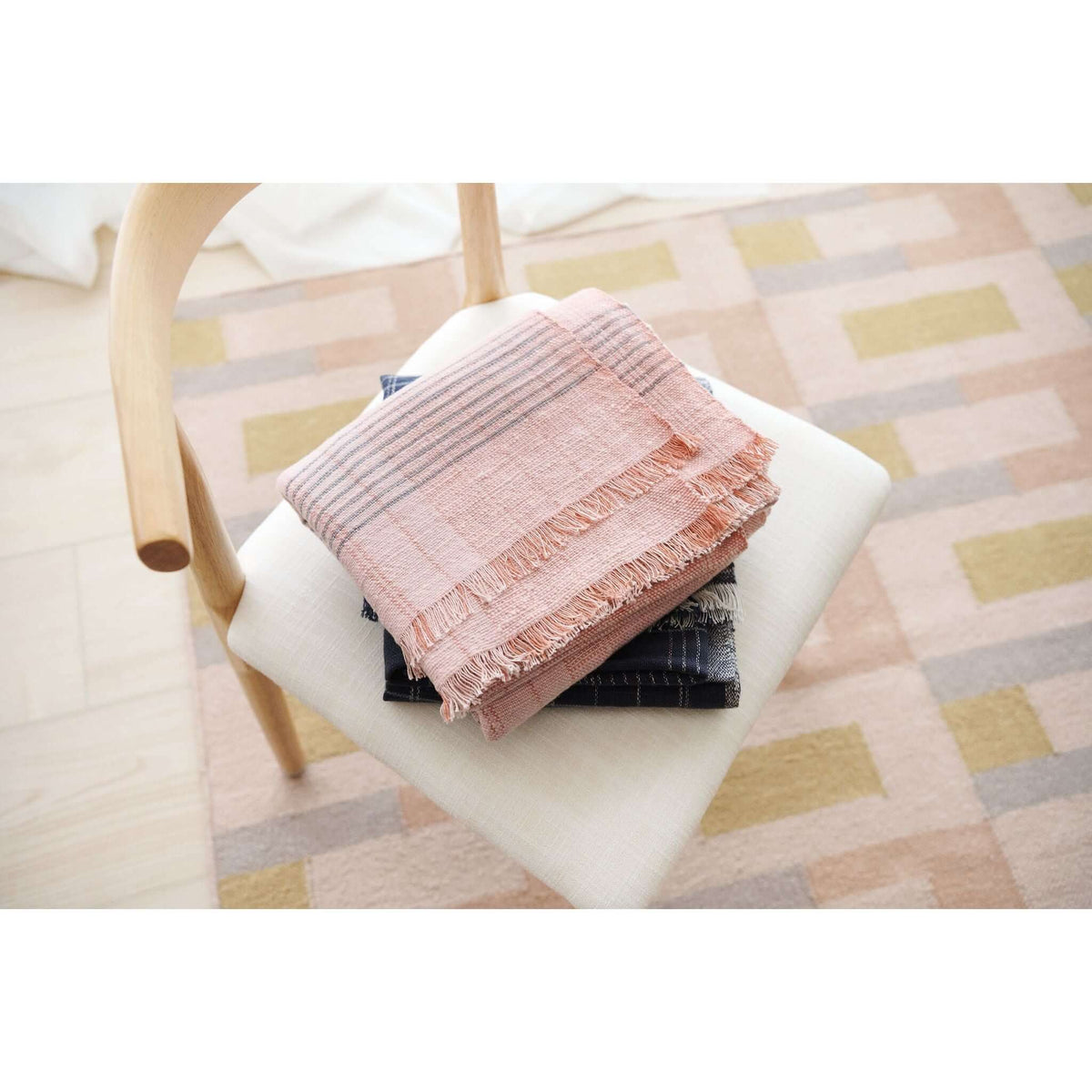 Silica Rose salmon pink and gray stripes handwoven merino throw – One Affirmation