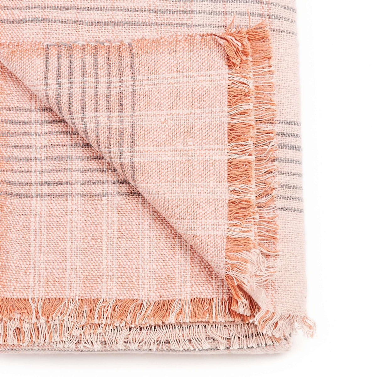 Silica Rose salmon pink and gray stripes handwoven merino throw – One Affirmation