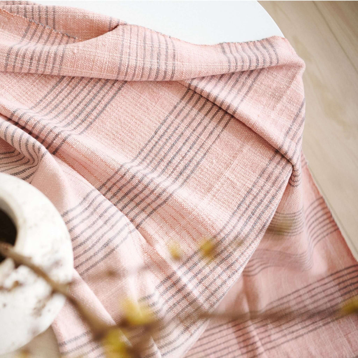 Silica Rose salmon pink and gray stripes handwoven merino throw – One Affirmation