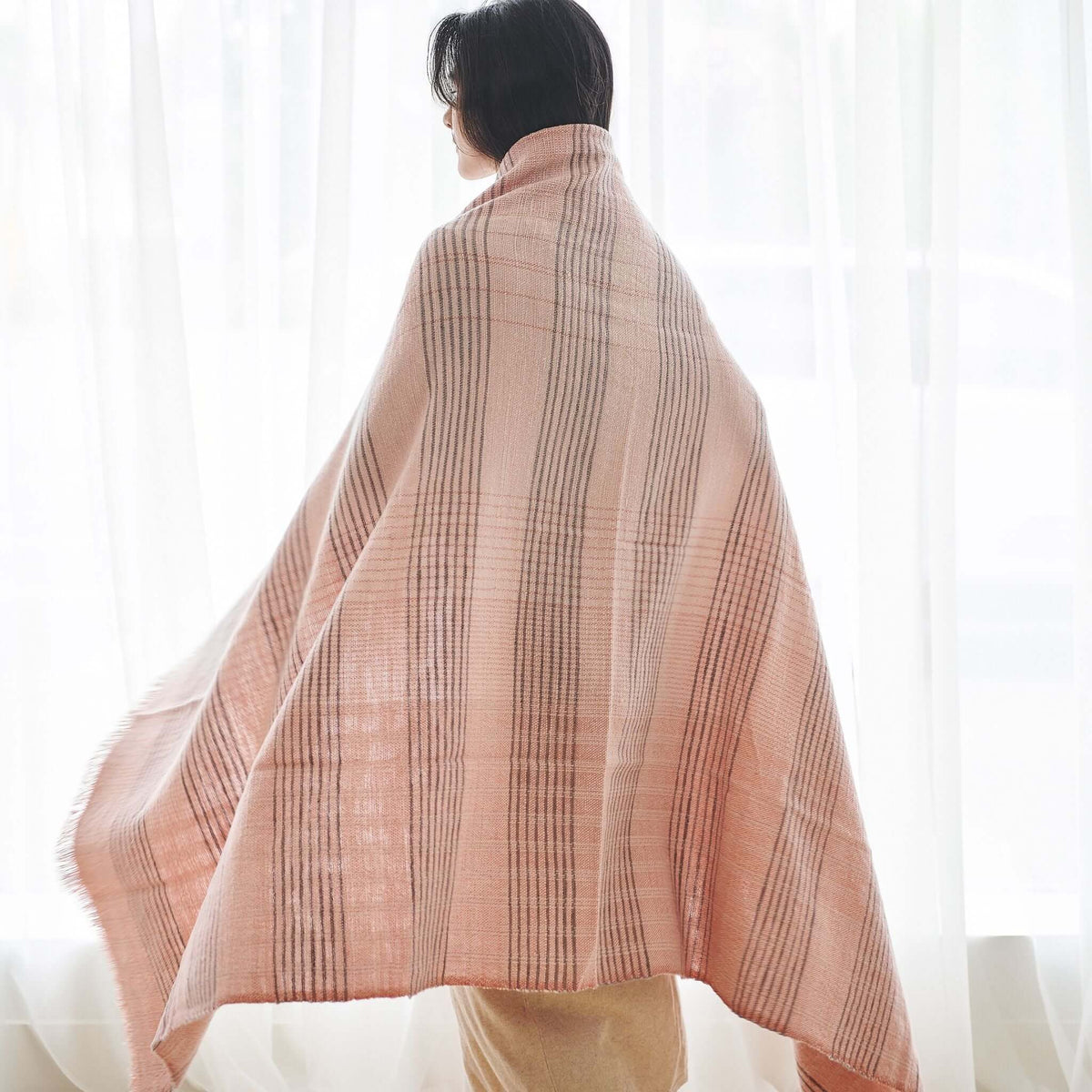 Silica Rose salmon pink and gray stripes handwoven merino throw – One Affirmation