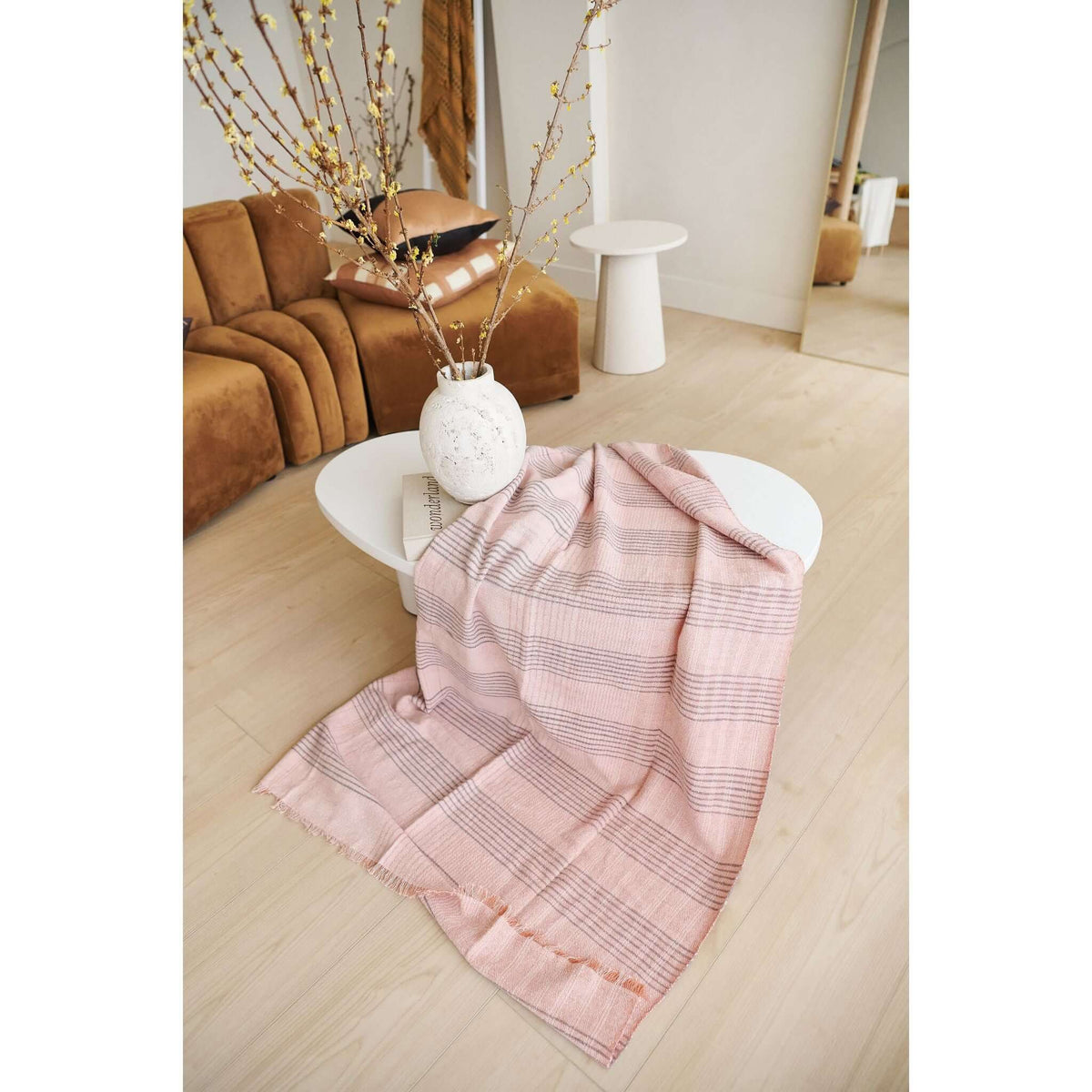 Silica Rose salmon pink and gray stripes handwoven merino throw – One Affirmation