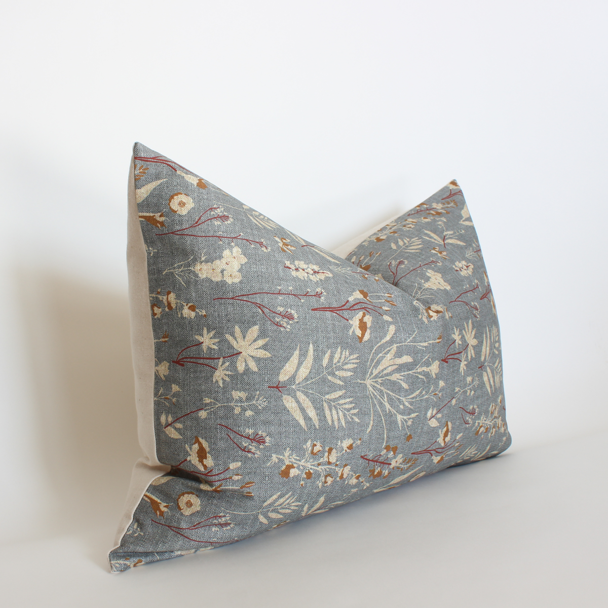 Whitlee blue-gray botanical floral pillow cover, view 5
