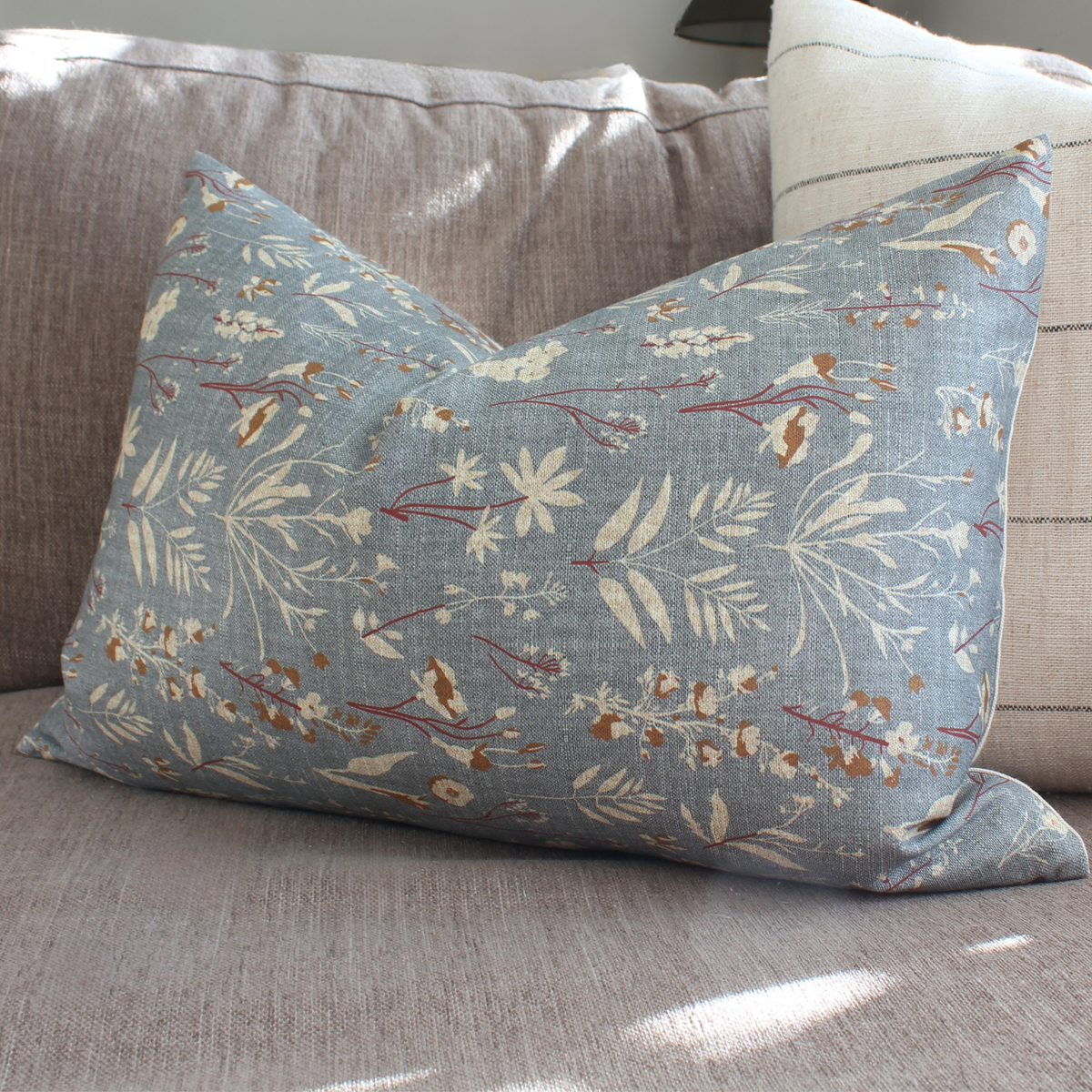 Whitlee blue-gray botanical floral pillow cover, view 4