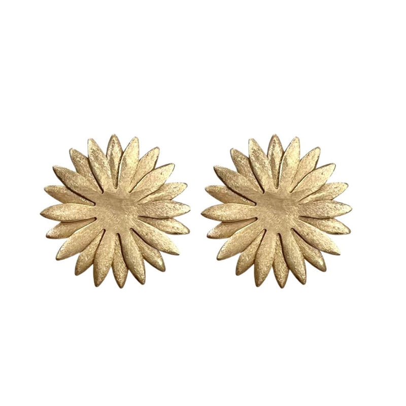 Sol Statement Earrings in 18k gold plating styled on model