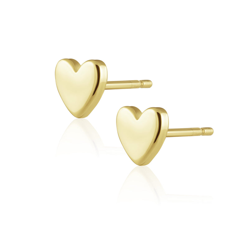 Solid Heart Studs gold earrings close-up