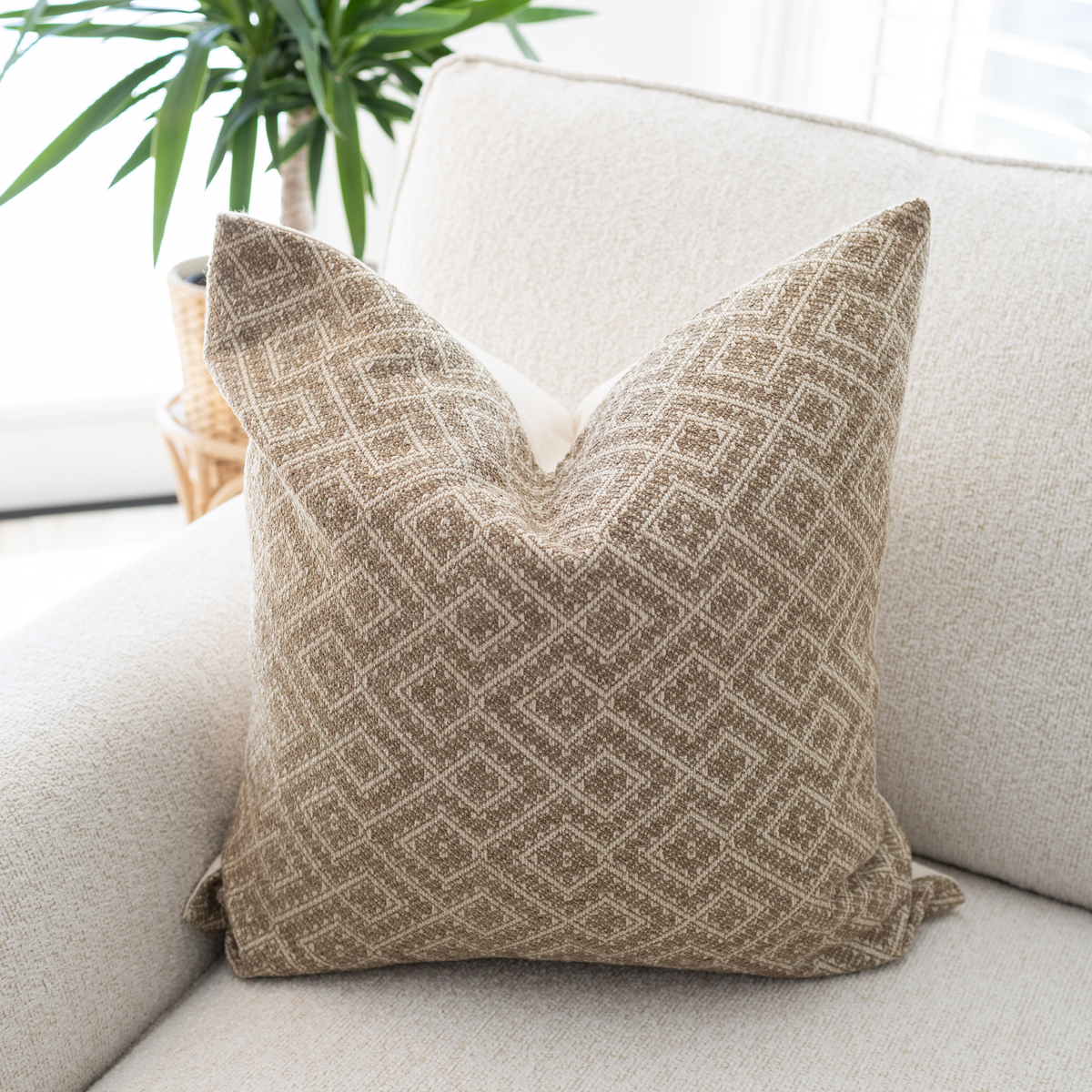 Everly taupe diamond texture pillow cover, view 6