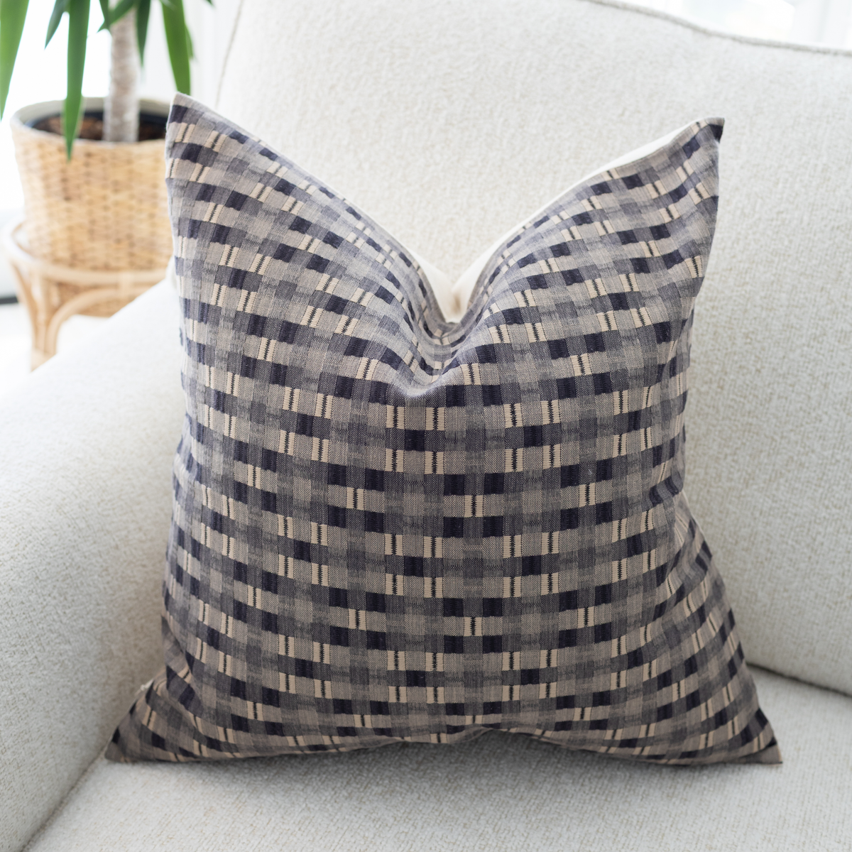 Paris brown and taupe plaid pillow cover, view 8