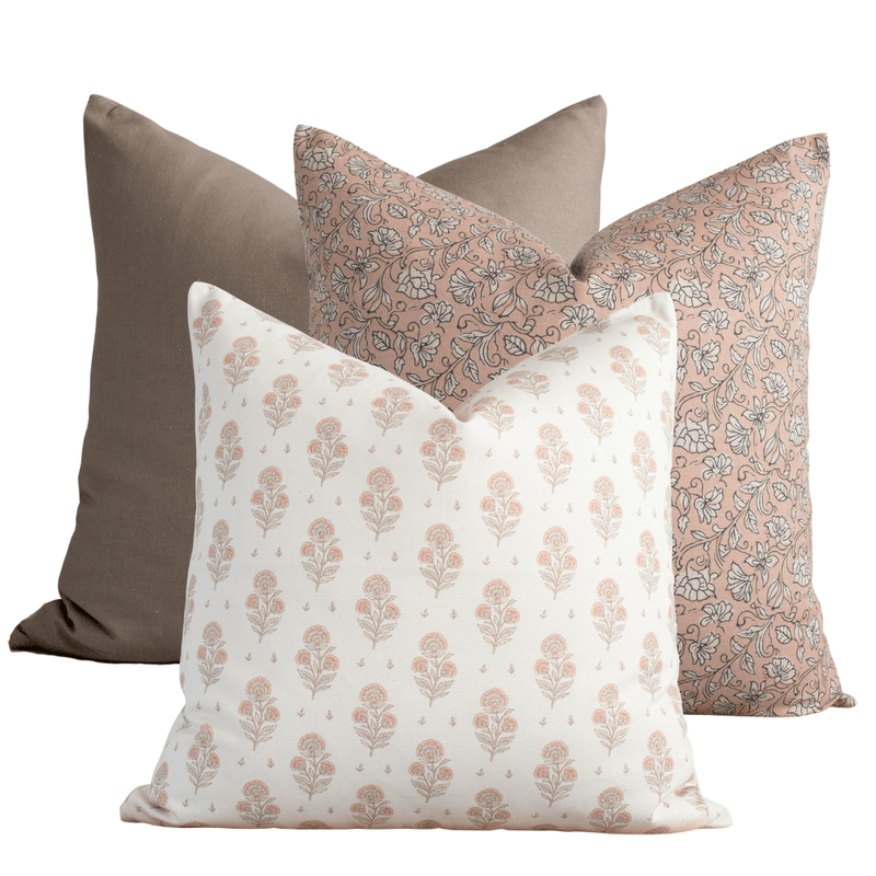Sienna terracotta pillow combination, set of three pillow covers