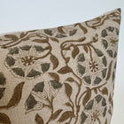 Close-up of floral linen pillow cover with invisible zipper