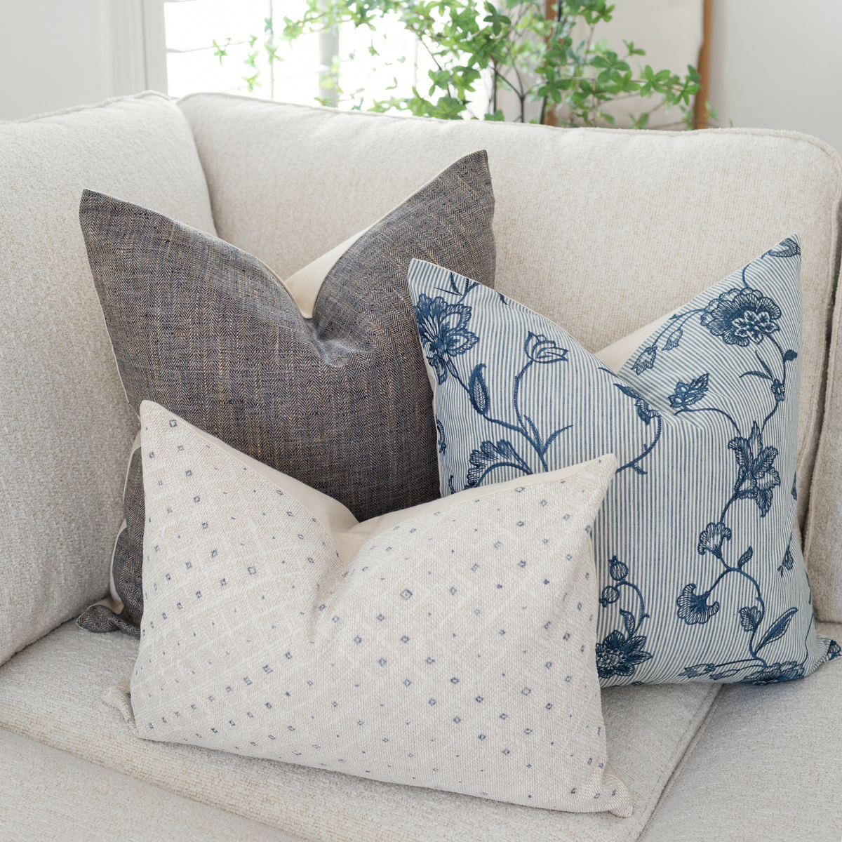 Veera blue and white floral pillow cover, view 7